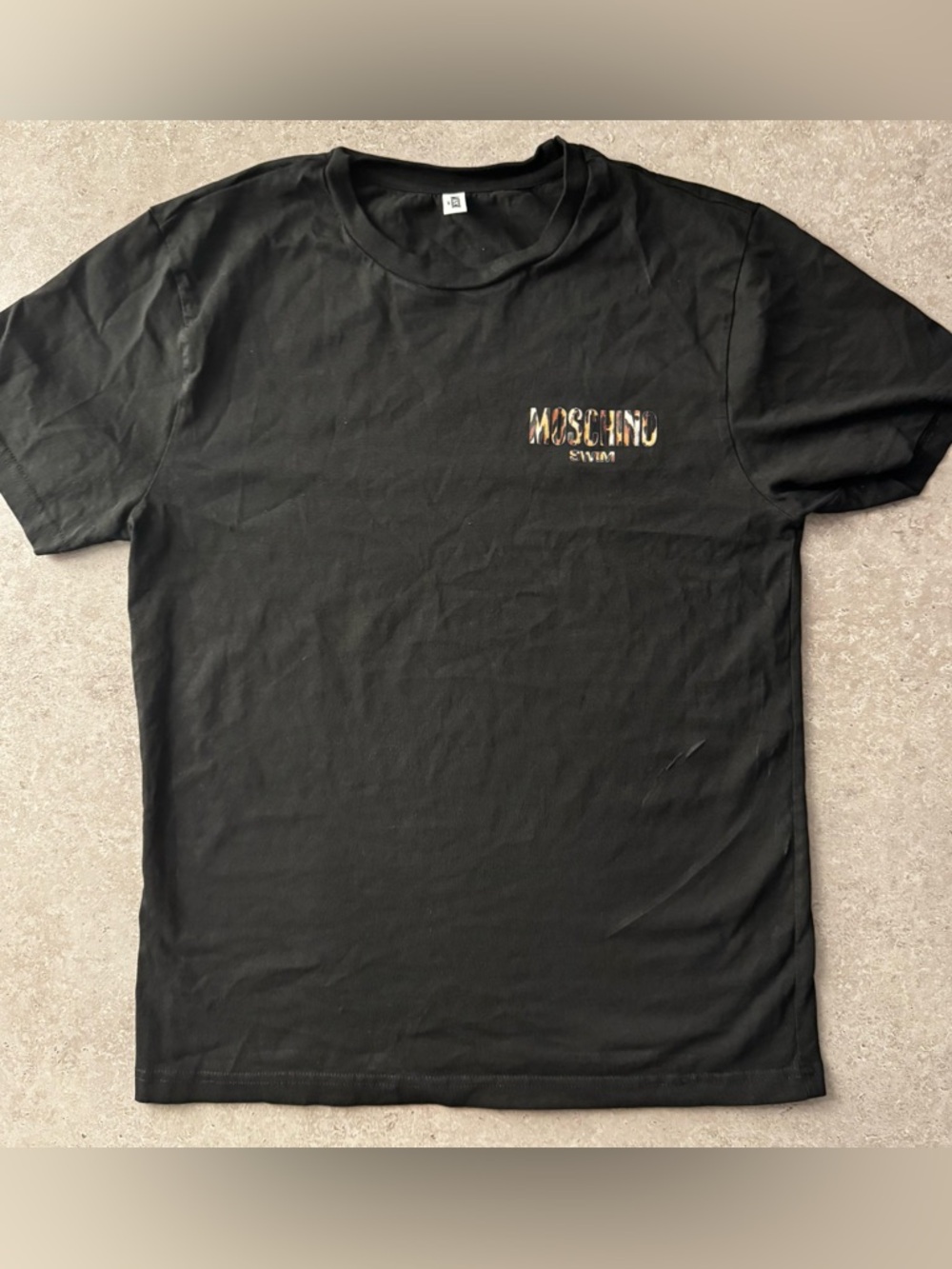 Moschino Black T-Shirt with Small Multicolor Logo
